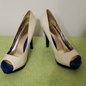 Cream and Royal Blue Heels